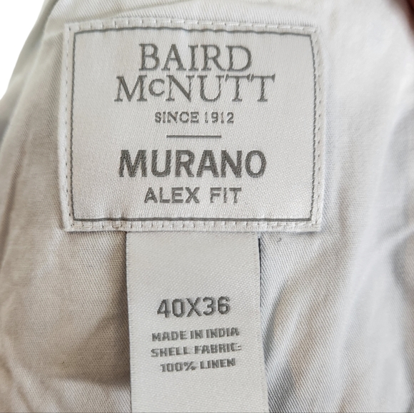 BAIRD McNUTT Linen Pants Mens 40 x 36 Blue Murano Alex Fit Flat Front Slim Fit - Picture 9 of 11
